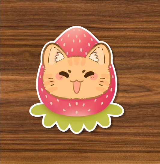 Stickers chat à la fraise